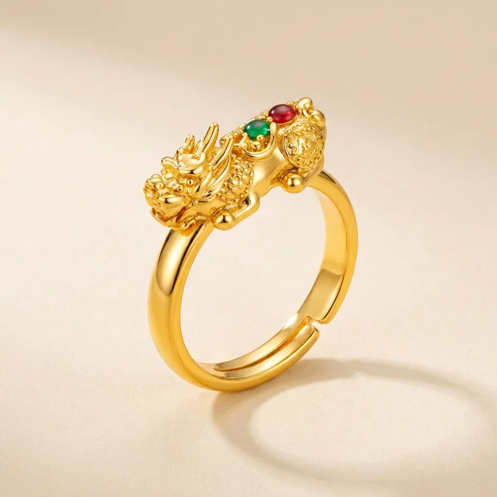 Adjustable Gold-Tone Pi Yao Ring