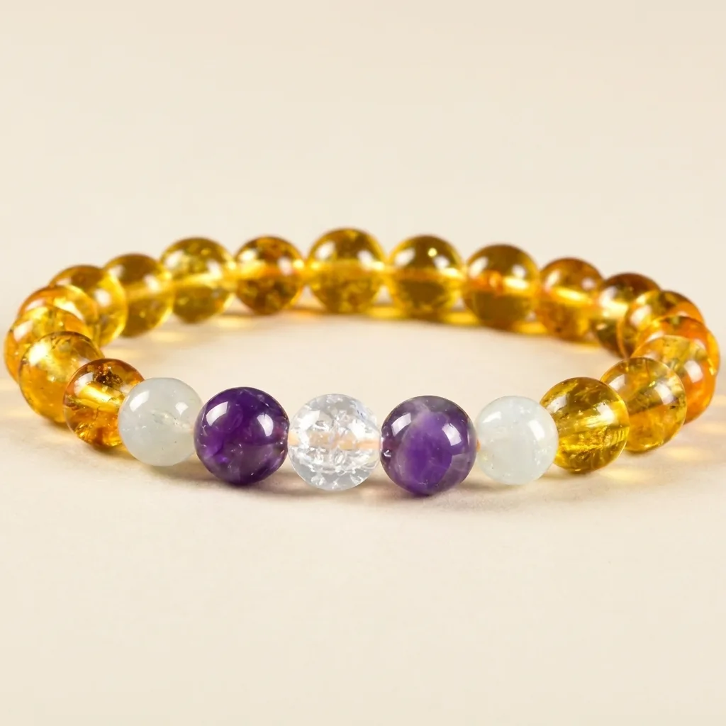 Amethyst, Clear Quartz and Citrine Bead Bracelet
