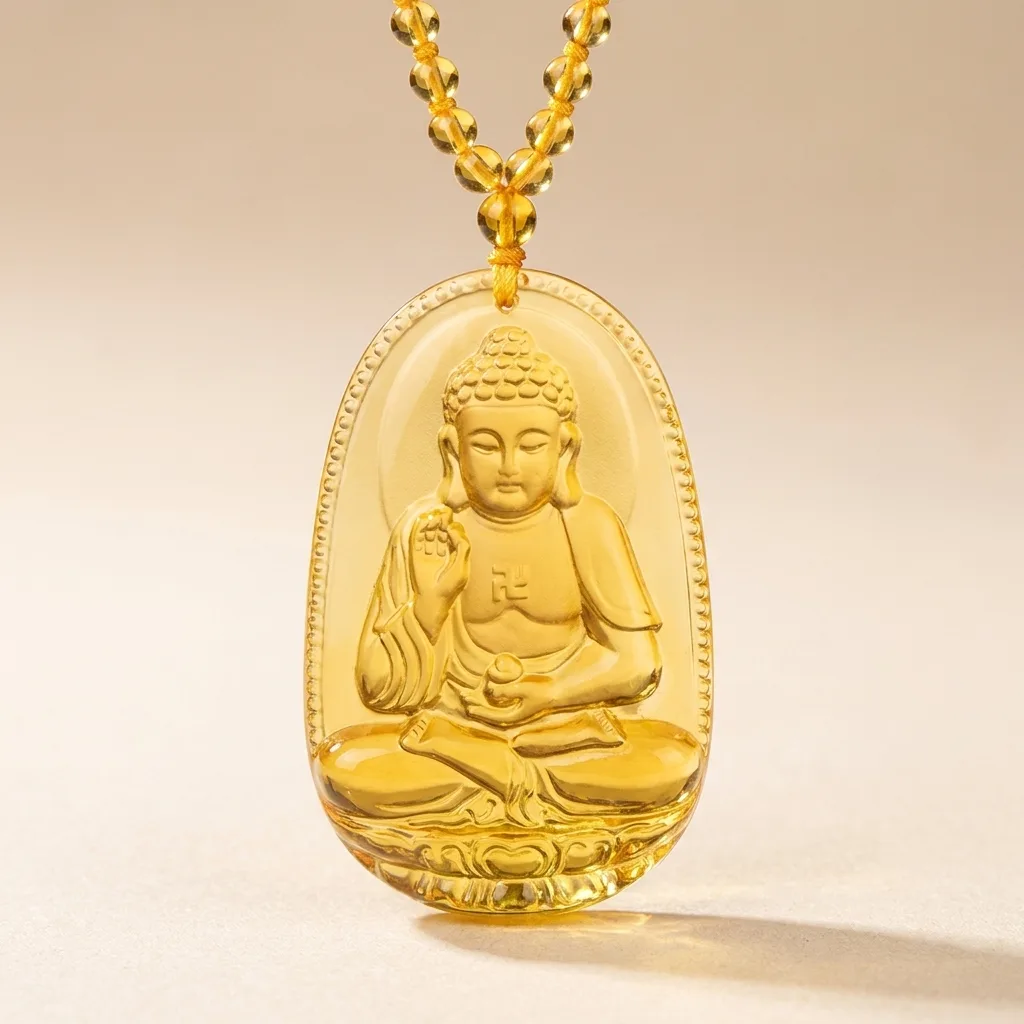Citrine Buddha Pendant Necklace
