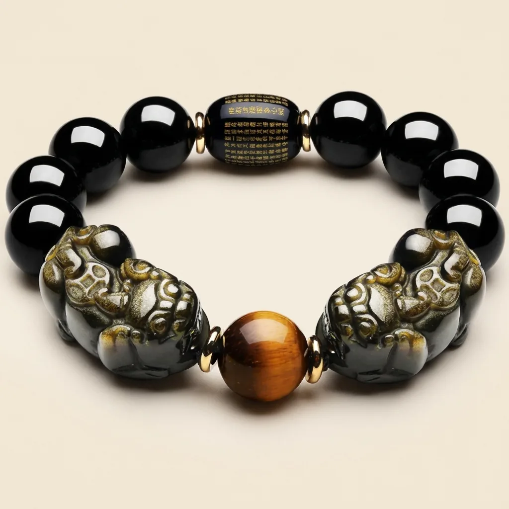 Gold Obsidian Double Pi Yao Bracelet