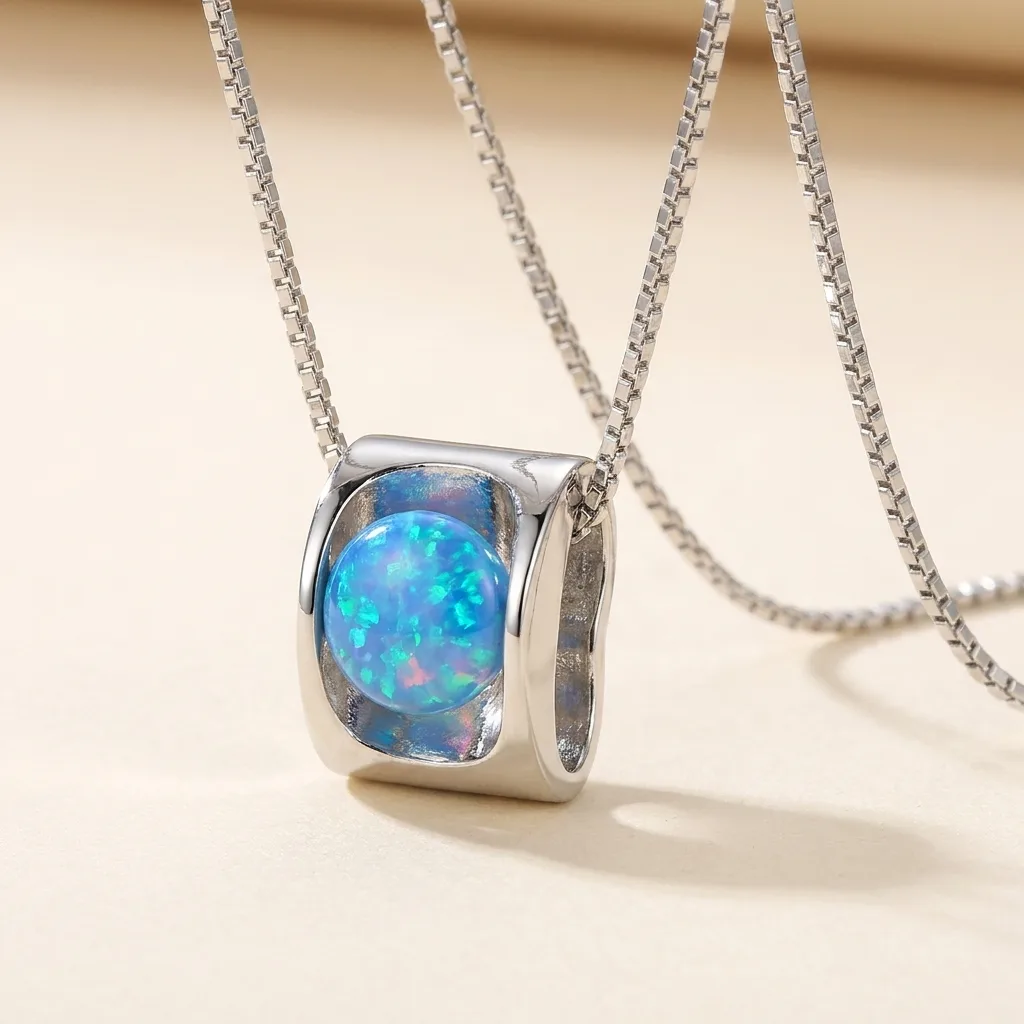 Sterling Silver Opal Pendant Necklace