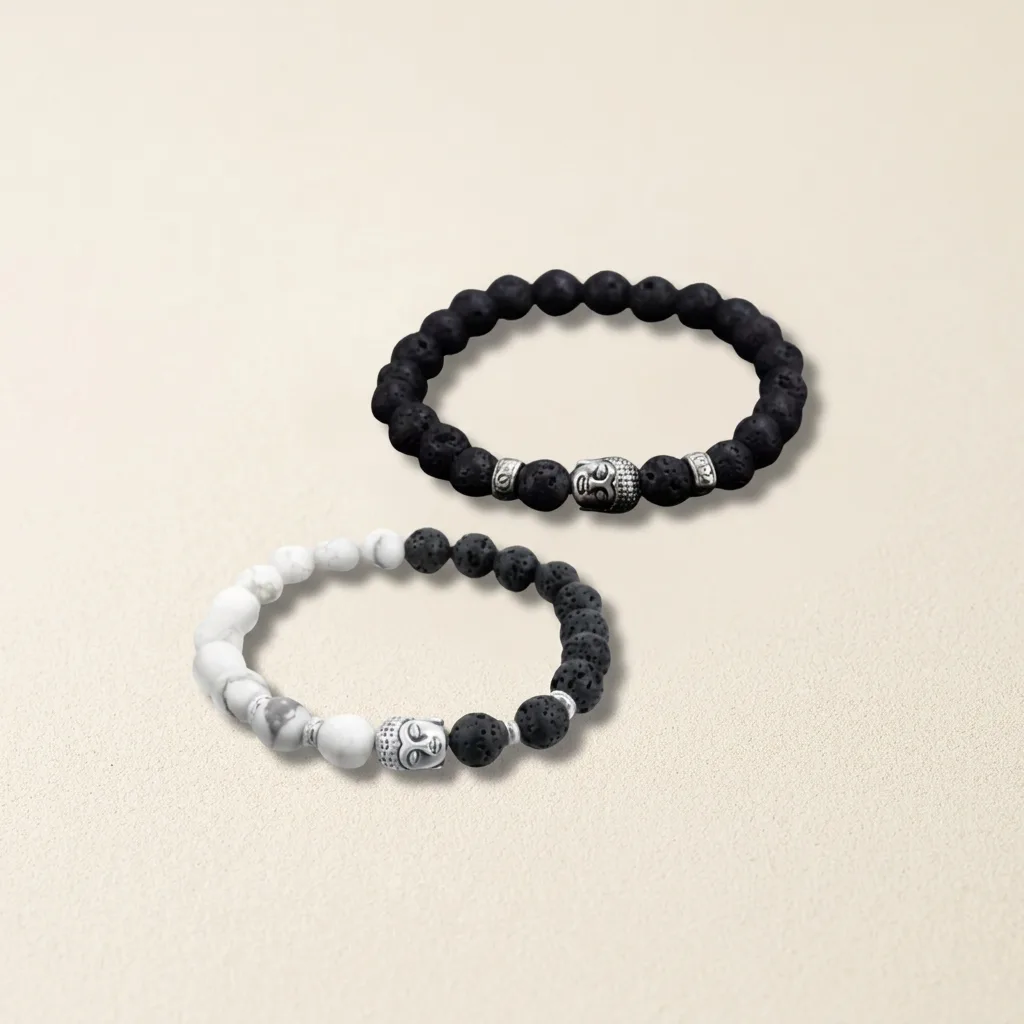 Yin Yang and Buddha Stone Bracelet Set